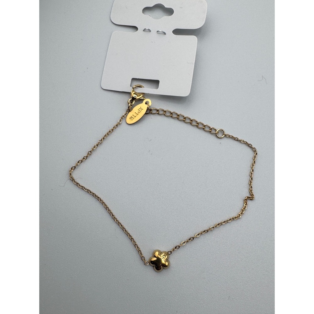 14K Gold Plated Stainless Steel Flower Charm Bracelet Adjustable Cable Chain